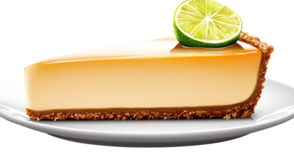 Key Lime Pie Slice on White Plate