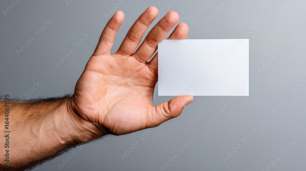 Aufkleber hand holding a white card. the card is blank and has no writing on it. the hand is positioned in a w