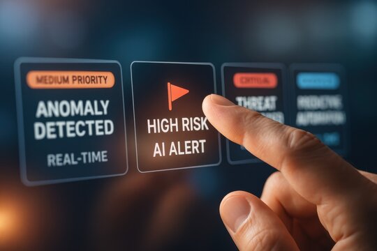 High Risk AI Alert on Cybersecurity Interface Highlighting Anomaly Detection and Threat Warnings
