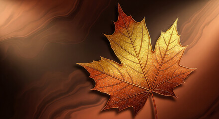 Luxury autumn background with golden maple leaf on brown texture, elegant fall season concept for thanksgiving or holiday celebration with copy space for text