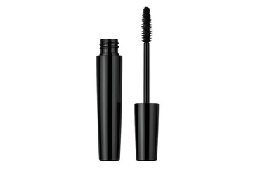 Black mascara and brush creating makeup essentials on transparent background