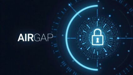 Air Gap. Secure digital lock icon glowing blue, cybersecurity protecti