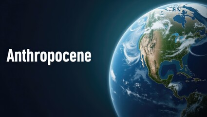 Anthropocene. Earth globe satellite view blue green planet Anthropocen