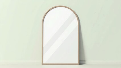 Arched Mirror. Minimalist arched wall mirror with wooden frame standin