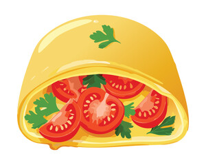 A Golden Omelette Filled with Fresh Tomatoes - Vector Illustration