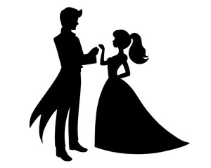 Silhouette of a prince and princess dancing, side view, vector illustration  © Amalia