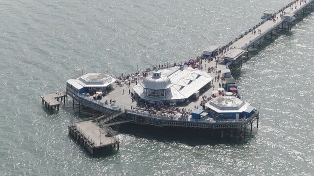 Aerial view of Llandudno in North Wales. Seaside town with victorian promenade and beautiful scenery