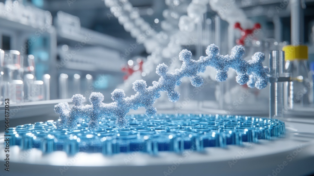 Aufkleber detailed 3d model of a molecular structure in a laboratory setting.