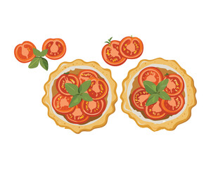 Overhead View of Savory Tomato Tarts with Fresh Herbs - Vector Illustration