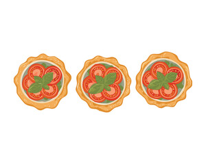 Delicious Savory Tarts Topped with Sliced Tomatoes - Vector Illustration