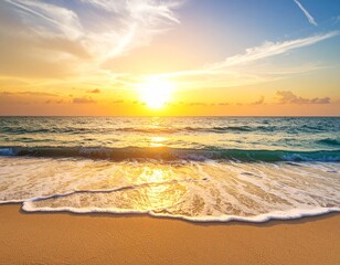 Obraz premium Beautiful evening sunset view with reflection on the sea