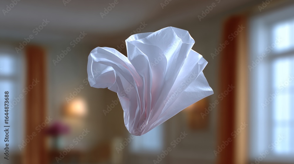 Poster white paper is floating in the air, with a red and pink color. the image has a dreamy and whimsical 