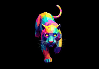 3D vector art of a cute and quirky black panther silhouette with a moonlight design for t-shirt art.