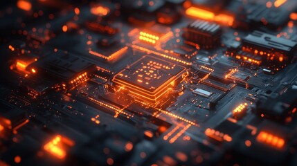 Close-up view of a glowing circuit board.