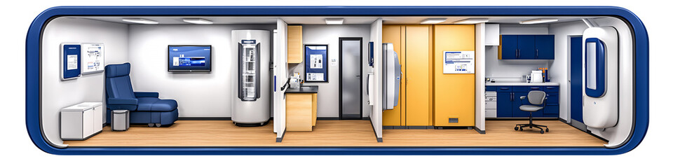 Mobile Medical Clinic Interior Examination Room and Waiting Area