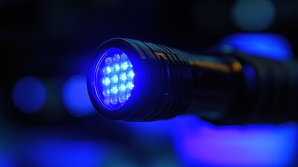 Close-up of a bright blue LED light.