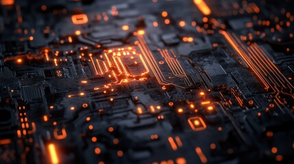 Close-up view of a glowing circuit board.
