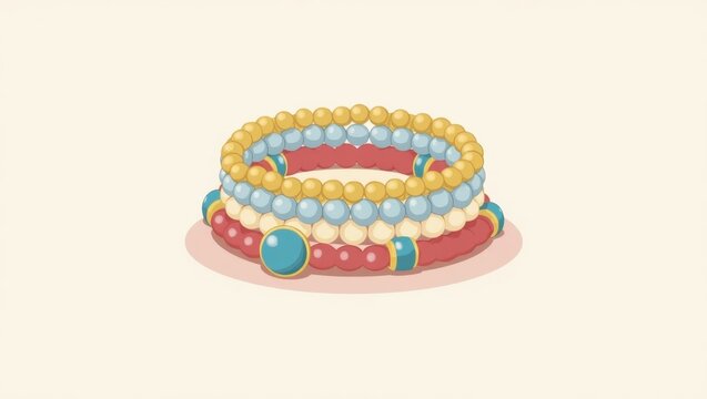 Fototapeta Bracelet Stack. Colorful beaded bracelets stacked on flat surface styl