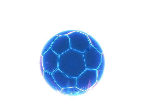 Glowing Blue Soccer Ball with Geometric Design