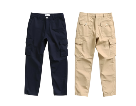 Cargo pants in navy blue and khaki colors