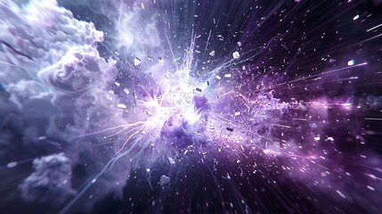 Obraz premium Explosive Energy: Dynamic Abstract of Shattered Particles and a Burst of Light.