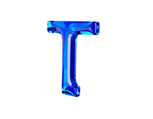3D Blue Letter T on Transparent Background