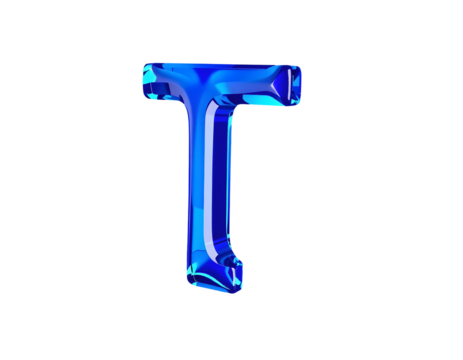 3D Blue Letter T on Transparent Background