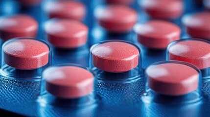 Close-up of pills in a blister pack.