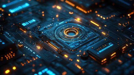 Close-up view of a futuristic circuit board.