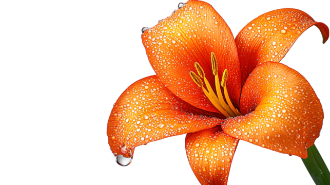 Orange Lily with Water Droplets on Black Background