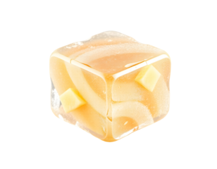 Transparent Cuboid Candy with Embedded Yellow Squares and Swirls