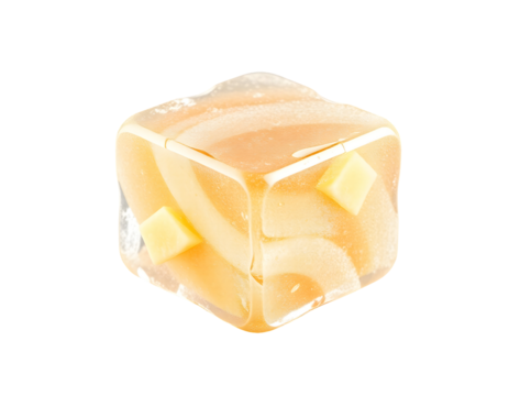 Transparent Cuboid Candy with Embedded Yellow Squares and Swirls