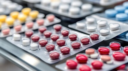 Close-up view of various medication blister packs.