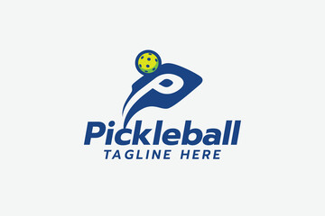 The Pickleball logo with a combination of a racket, the letter P, and a floating ball. It suitable for clubs, teams, tournaments, etc.
