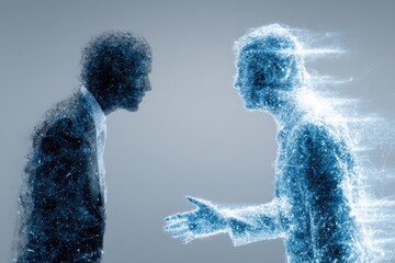 Digital interaction between two business professionals virtual space 3d art