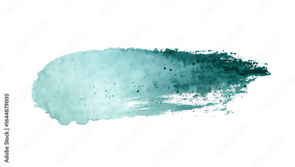 Poster iridescent turquoise paint stroke with distressed edges on transparent layer texture