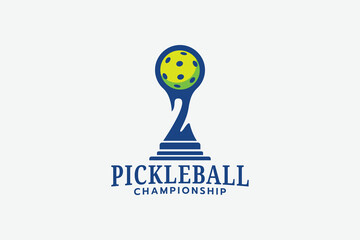 Pickleball championship logo featuring an elegant pickleball trophy. Perfect for championship, tournament, matches, events, etc.
