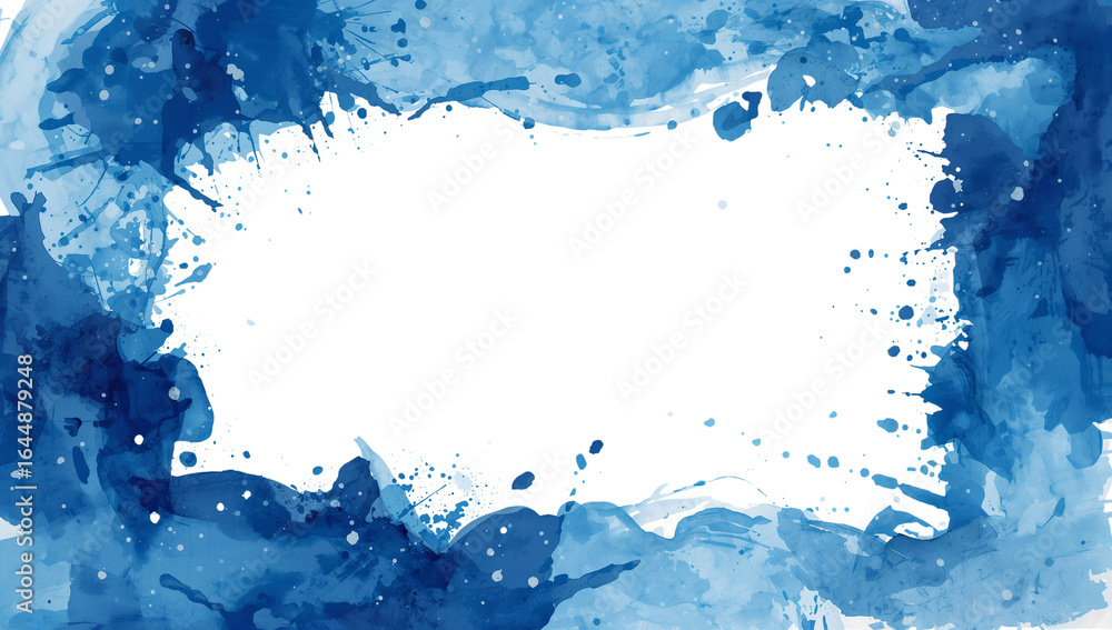 Poster azure artistic frame adorned with flowing watercolor textures on a transparent canvas