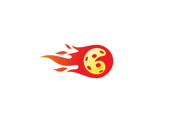 A simple pickleball logo featuring a ball encased in flames floating in the air. It's great for a pickleball team logo, tournament logo, club logo, etc.