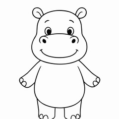 Fototapeta premium Coloring page for kids - Cartoon hippo character smiling and standing with arms outstretched 