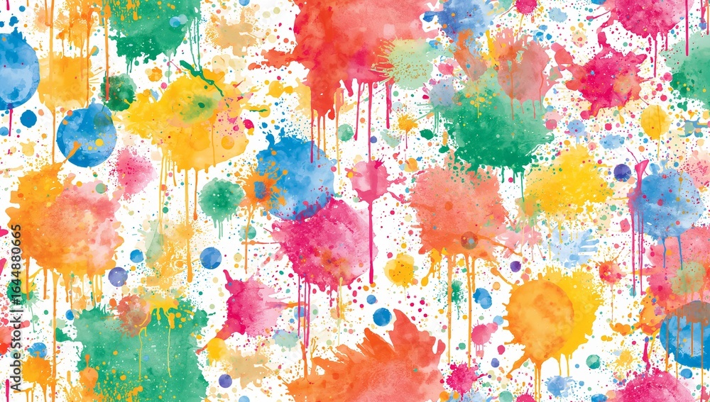 Poster colorful splashes and drips creating a vibrant and dynamic abstract composition on an isolated
