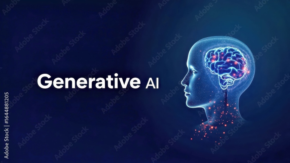 Aufkleber generative ai. human brain digital network artificial intelligence tec