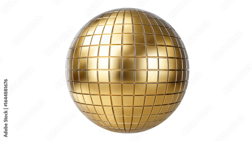 Poster golden sphere isolated on transparent background with shiny metallic surface and grid pattern