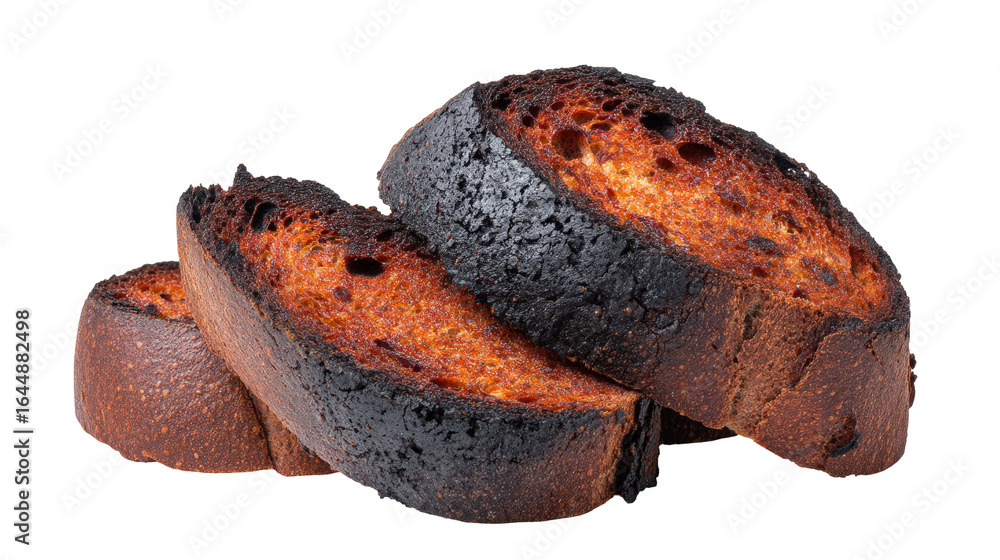 Poster burnt bread slices isolated on transparent background with crispy texture and dark crust