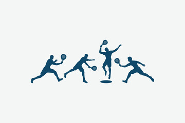 A collection of male padel player silhouettes of in various poses. It is great for logos, posters, flyers, banners, etc.