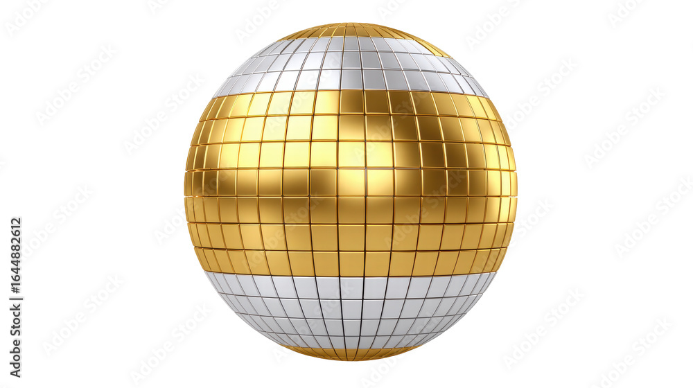 Poster golden and white sphere isolated on transparent background with shiny metallic tiles