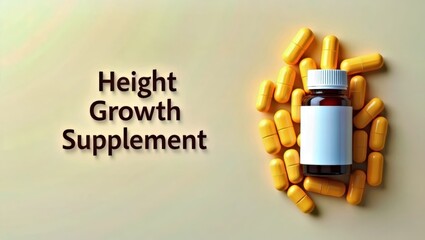 Height Growth Supplement. Height growth supplement with pills and bott