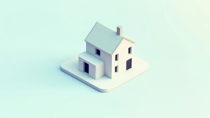 Hostaway. Minimalist white house model on platform, modern architectur