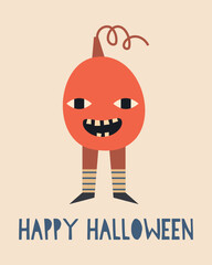 Playful Halloween Pumpkin Character Vector Illustration. This vector illustration features a whimsical pumpkin figure, perfect for Halloween themes.