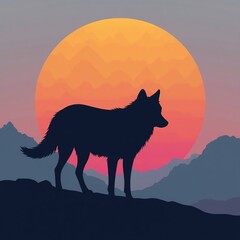 wolf howling at sunset